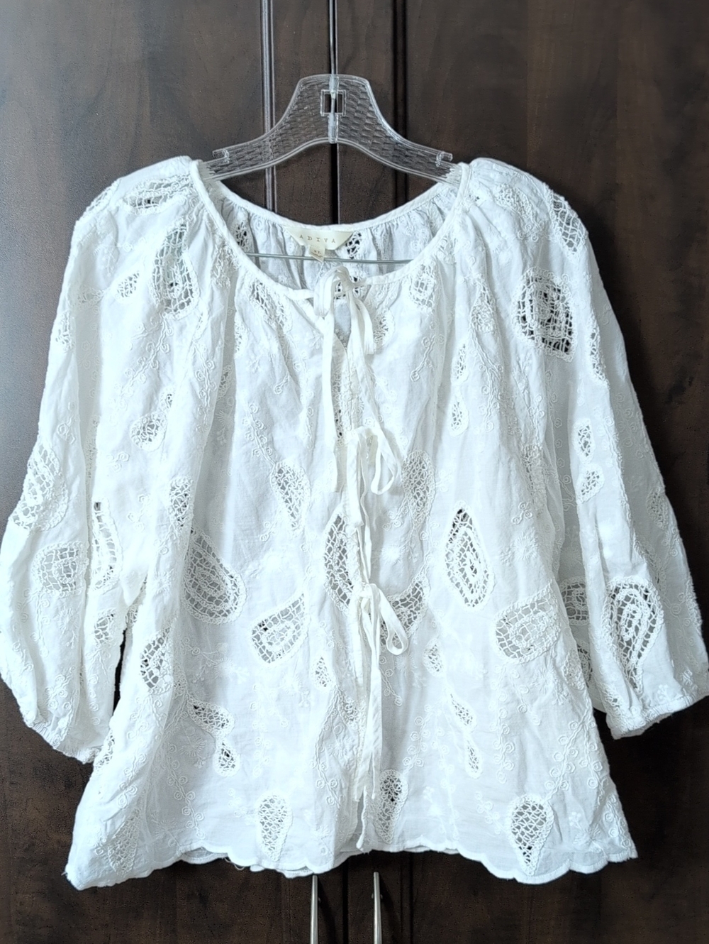 Adiva White Eyelet Tie-Front Peasant Tunic
